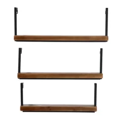 Shelves-Kirkland's Home Brown Wood Black Metal Frame 3-Pc. Wall Shelves