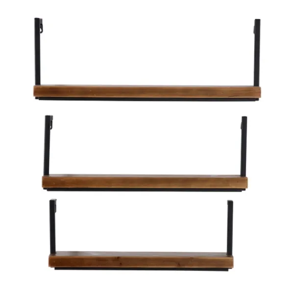 Shelves-Kirkland's Home Brown Wood Black Metal Frame 3-Pc. Wall Shelves