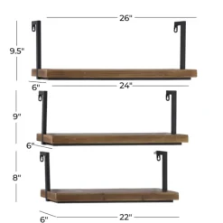 Shelves-Kirkland's Home Brown Wood Black Metal Frame 3-Pc. Wall Shelves