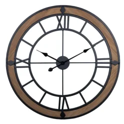 Clocks-Kirkland's Home Brown Wood Black Metal Open Cut Out Wall Clock