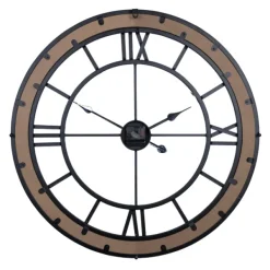 Clocks-Kirkland's Home Brown Wood Black Metal Open Cut Out Wall Clock