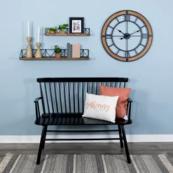 Clocks-Kirkland's Home Brown Wood Black Metal Open Cut Out Wall Clock