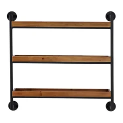 Shelves-Kirkland's Home Brown Wood Black Metal Pipe Frame Wall Shelf