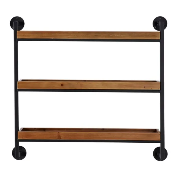 Shelves-Kirkland's Home Brown Wood Black Metal Pipe Frame Wall Shelf