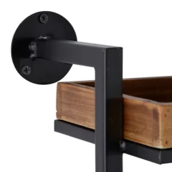 Shelves-Kirkland's Home Brown Wood Black Metal Pipe Frame Wall Shelf