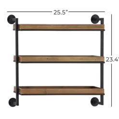 Shelves-Kirkland's Home Brown Wood Black Metal Pipe Frame Wall Shelf
