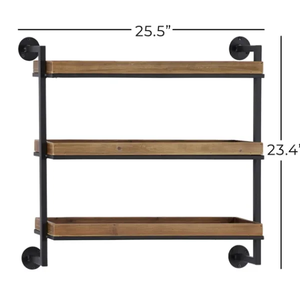 Shelves-Kirkland's Home Brown Wood Black Metal Pipe Frame Wall Shelf