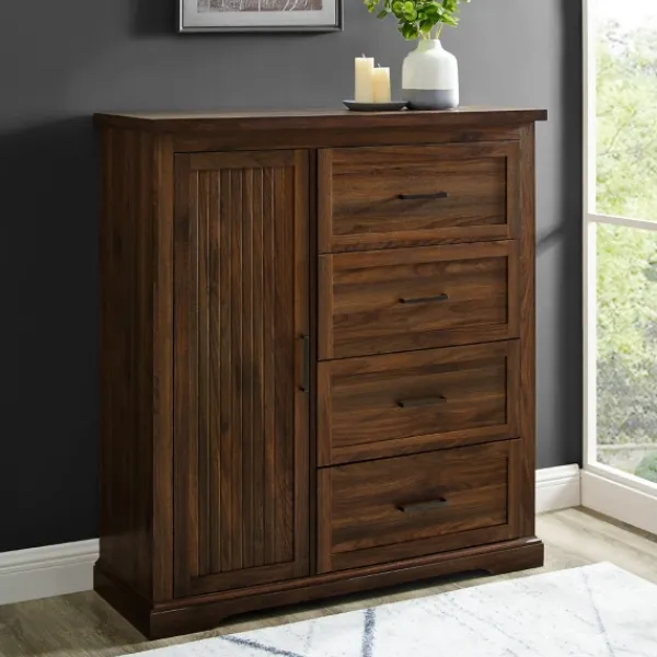 Dressers & Chests-Kirkland's Home Brown Wood Cabinet And 4-Drawer Wardrobe