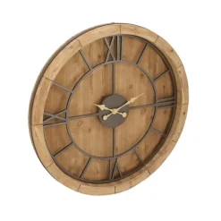Clocks-Kirkland's Home Brown Wood Frame Black Metal Cutout Wall Clock