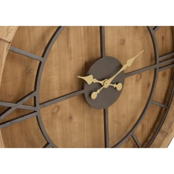 Clocks-Kirkland's Home Brown Wood Frame Black Metal Cutout Wall Clock