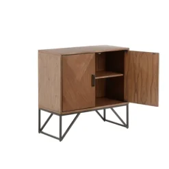 Cabinets & Sideboards-Kirkland's Home Brown Wood Frame Metal Base 2-Door Cabinet