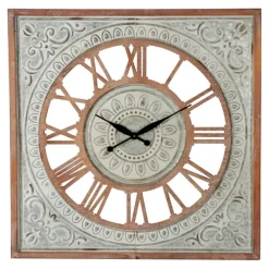 Clocks-Kirkland's Home Brown Wood Gray Metal Cutout Wall Clock