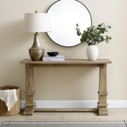 Console Tables-Kirkland's Home Brown Wood Pedestal Base Console Table