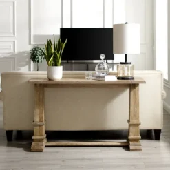 Console Tables-Kirkland's Home Brown Wood Pedestal Base Console Table