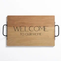 Decorative Trays-Kirkland's Home Brown Wood Welcome To Our Home Tray Brown/Black
