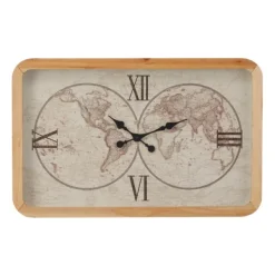 Clocks-Kirkland's Home Brown World Map Rectangular Wall Clock