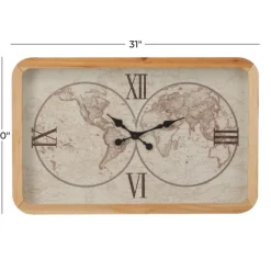 Clocks-Kirkland's Home Brown World Map Rectangular Wall Clock