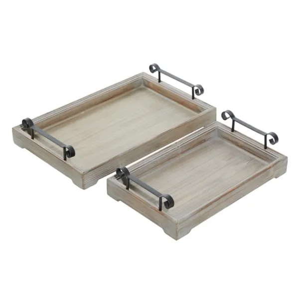 Decorative Trays-Kirkland's Home Brushed Distressed 2-Pc. Decorative Tray Set Gray