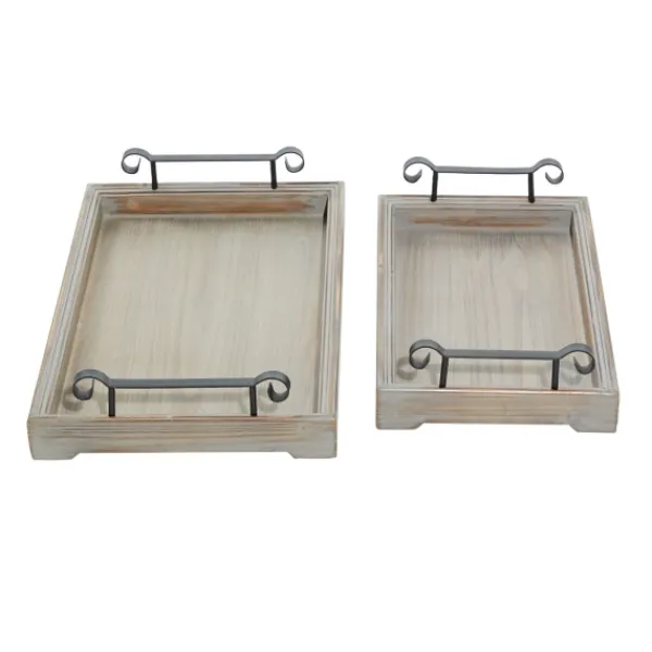 Decorative Trays-Kirkland's Home Brushed Distressed 2-Pc. Decorative Tray Set Gray