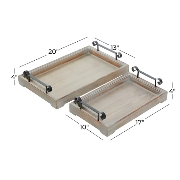 Decorative Trays-Kirkland's Home Brushed Distressed 2-Pc. Decorative Tray Set Gray