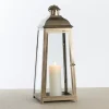 Lanterns-Kirkland's Home Brushed Ecru Lantern, 23 In. Gold