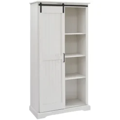 Cabinets & Sideboards-Kirkland's Home Brushed Grooved Sliding Door Cabinet White