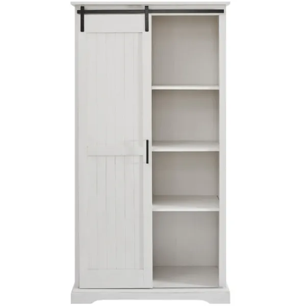 Cabinets & Sideboards-Kirkland's Home Brushed Grooved Sliding Door Cabinet White