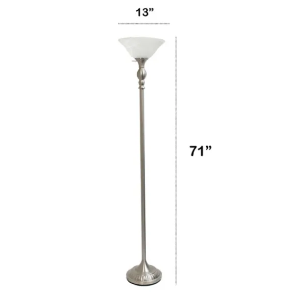 Floor Lamps-Kirkland's Home Brushed Nickel And Marbleized Glass Torchiere Silver