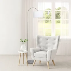 Floor Lamps-Kirkland's Home Brushed Nickel Arched Stem Floor Lamp White