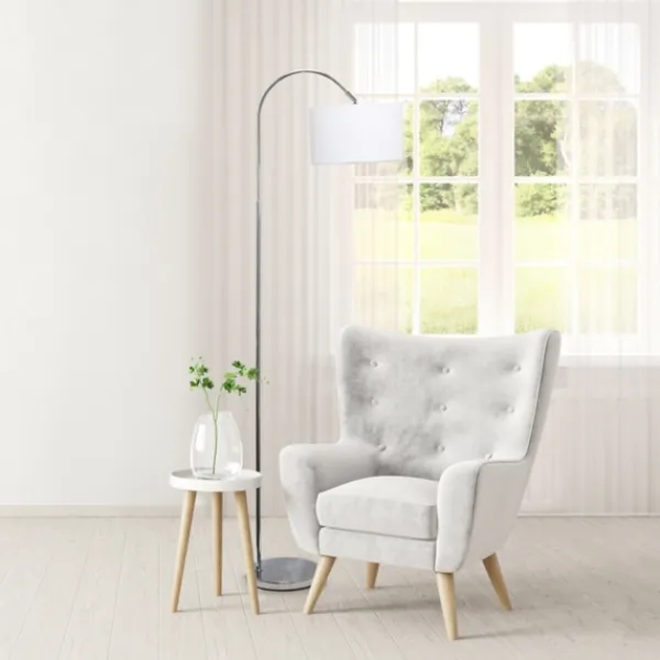 Floor Lamps-Kirkland's Home Brushed Nickel Arched Stem Floor Lamp White