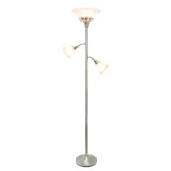Floor Lamps-Kirkland's Home Brushed Nickel 3-Scallop Glass Floor Lamp Gray
