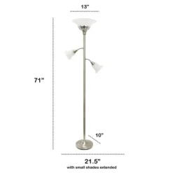 Floor Lamps-Kirkland's Home Brushed Nickel 3-Scallop Glass Floor Lamp Gray
