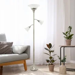 Floor Lamps-Kirkland's Home Brushed Nickel 3-Scallop Glass Floor Lamp Gray