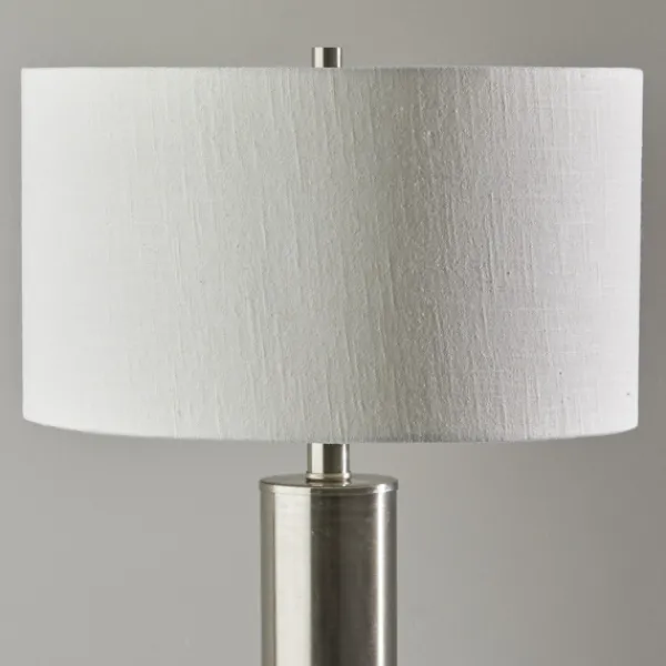 Table Lamps-Kirkland's Home Brushed Steel Cylinder Table Lamp White