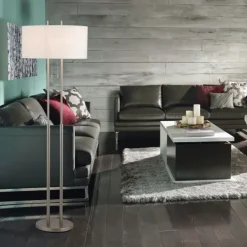 Floor Lamps-Kirkland's Home Brushed Steel Double-Bulb Oval Floor Lamp Ivory