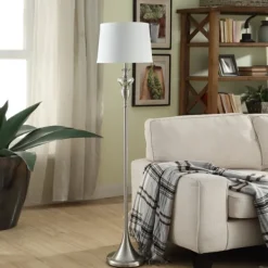 Floor Lamps-Kirkland's Home Brushed Steel Fluted Floor Lamp White