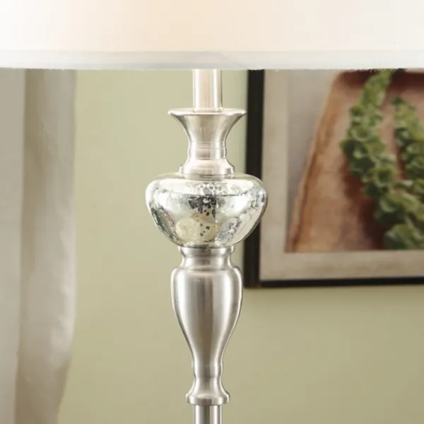 Floor Lamps-Kirkland's Home Brushed Steel Fluted Floor Lamp White