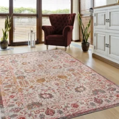 Outdoor Rugs-Kirkland's Home Budding Bohemian Indoor\Outdoor Area Rug, 8X10 Red/Ivory