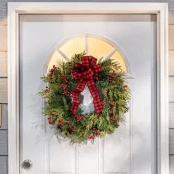 Wreaths-Kirkland's Home Buffalo Check And Berries Christmas Wreath Green/Red