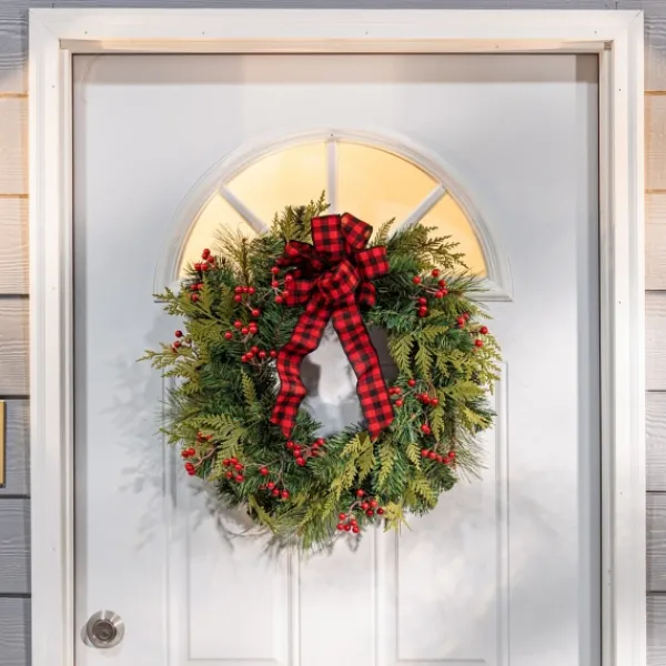 Wreaths-Kirkland's Home Buffalo Check And Berries Christmas Wreath Green/Red
