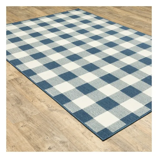 Outdoor Rugs-Kirkland's Home Buffalo Check Outdoor Area Rug, 6X9 Blue