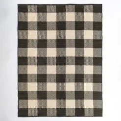 Outdoor Rugs-Kirkland's Home Buffalo Check Reversible Outdoor Area Rug, 5X7 Black/Tan