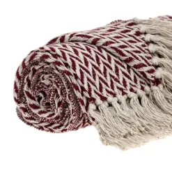 Blankets & Throws-Kirkland's Home Burgundy Zig Zag Pattern Throw Red/Ivory