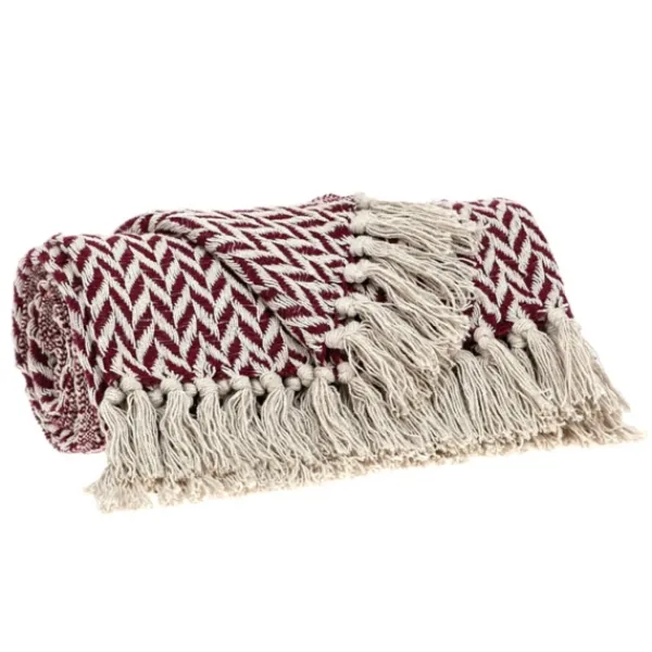 Blankets & Throws-Kirkland's Home Burgundy Zig Zag Pattern Throw Red/Ivory