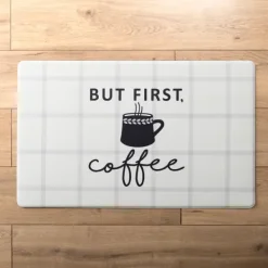 Kitchen & Floor Mats-Kirkland's Home But First Coffee Kitchen Mat White