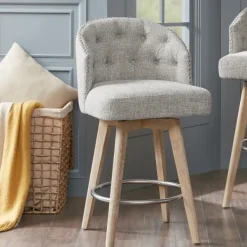 Bar Stools & Counter Height Stools-Kirkland's Home Button Tufted Back Swivel Counter Stool Gray