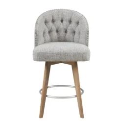 Bar Stools & Counter Height Stools-Kirkland's Home Button Tufted Back Swivel Counter Stool Gray