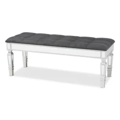 Benches & Ottomans-Kirkland's Home Button Tufted Bench With Mirrored Base Gray