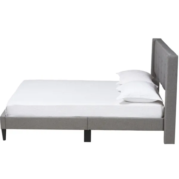 Beds & Headboards-Kirkland's Home Button Tufted Headboard Full Platform Bed Gray