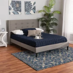 Beds & Headboards-Kirkland's Home Button Tufted Headboard Full Platform Bed Gray